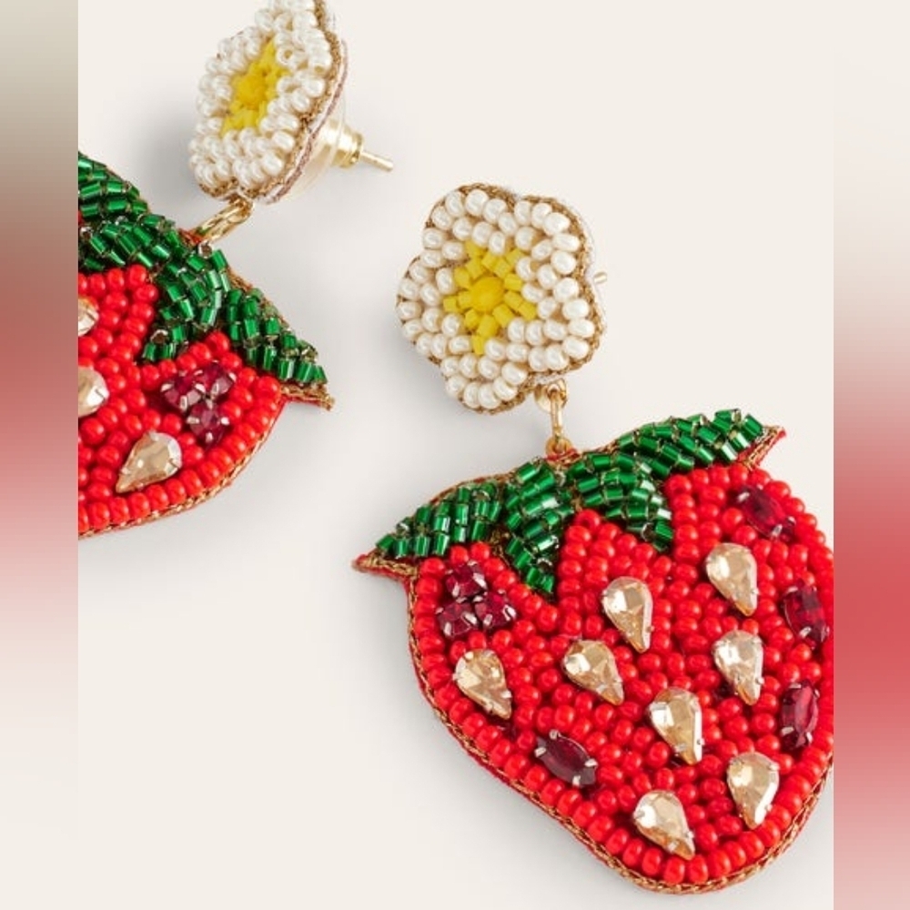 [NWT] BODEN Beady Motif Earrings STRAWBERRY [BNIB] - Picture 2 of 8